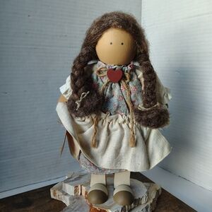 Vintage Lizzie High Whimsical Wooden Doll Allison Bowman 1988 Wood Folk Doll